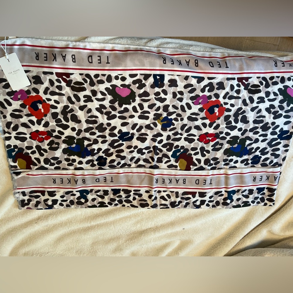 Ted Baker London White and Black Leopard Print Scarf - Picture 7 of 7